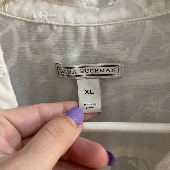 Dana Buchman Sheer Button Up Blouse Embroidered Top White Ivory XL - Picture 9 of 16